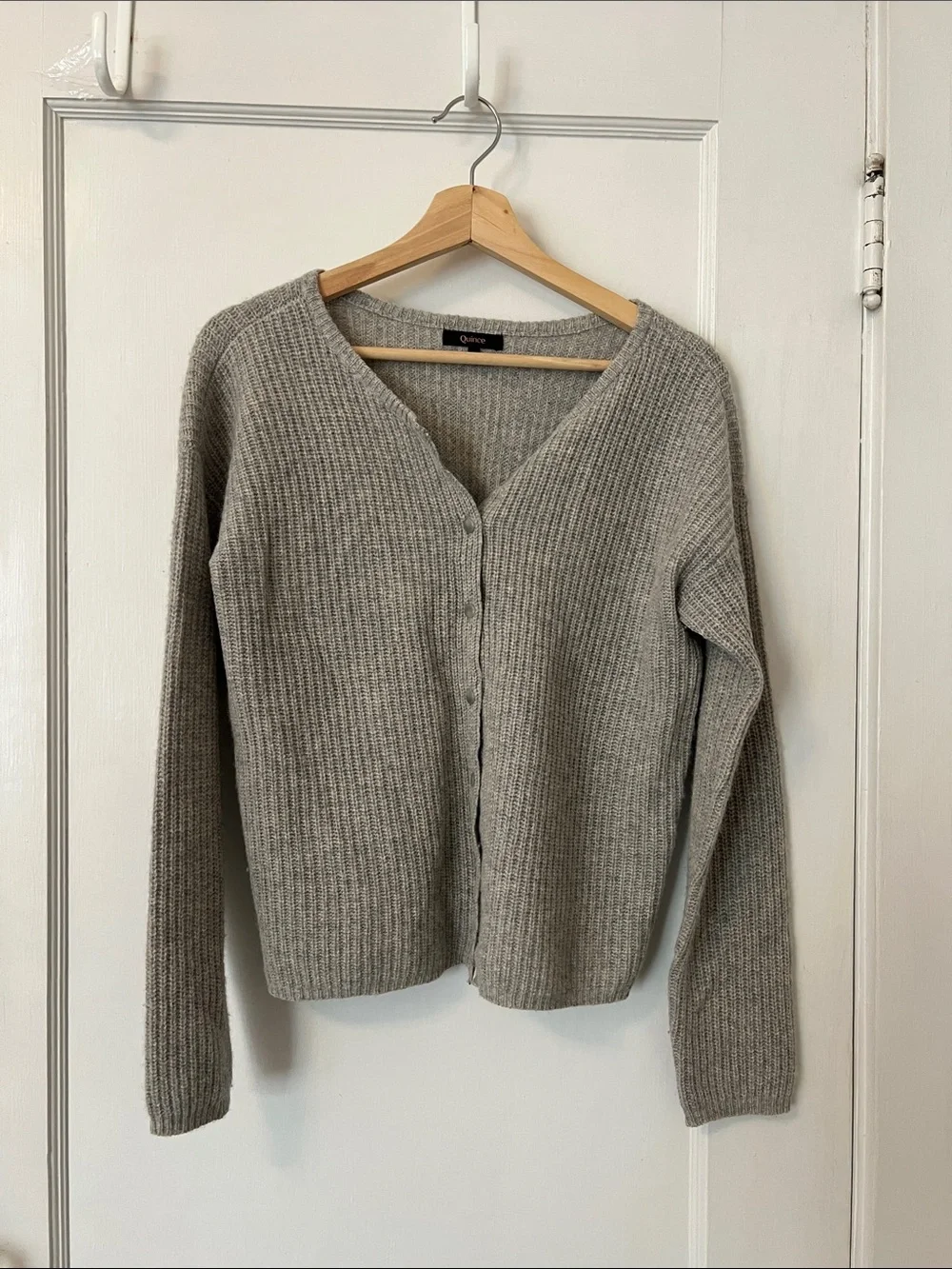 Quince 100% Yak Soft Rib Crew Cardigan in Warm Heather Grey size Small
